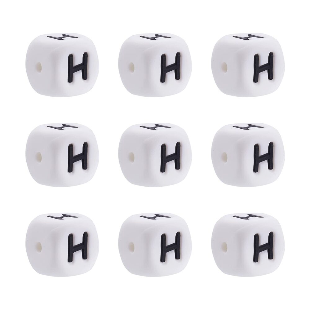 6750 100Pcs 12mm Silicone Cube Letter Beads White English Alphabet Letter H
